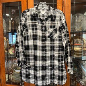 J. Jill Black White Plaid Check Button Down Shirt